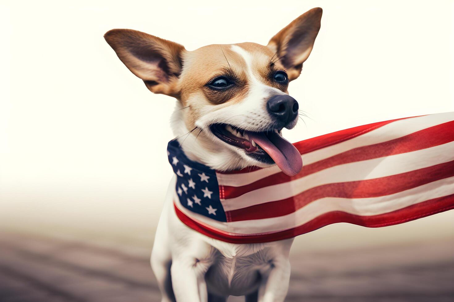 Cute dog puppy enjoying usa independence day with sunglassess and baloons photo