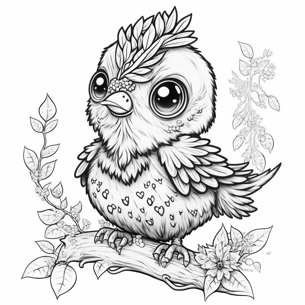 Black and white line drawing for kids coloring book birds drawing images photo