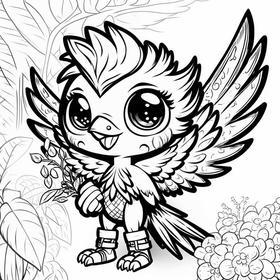 Black and white line drawing for kids coloring book birds drawing images photo