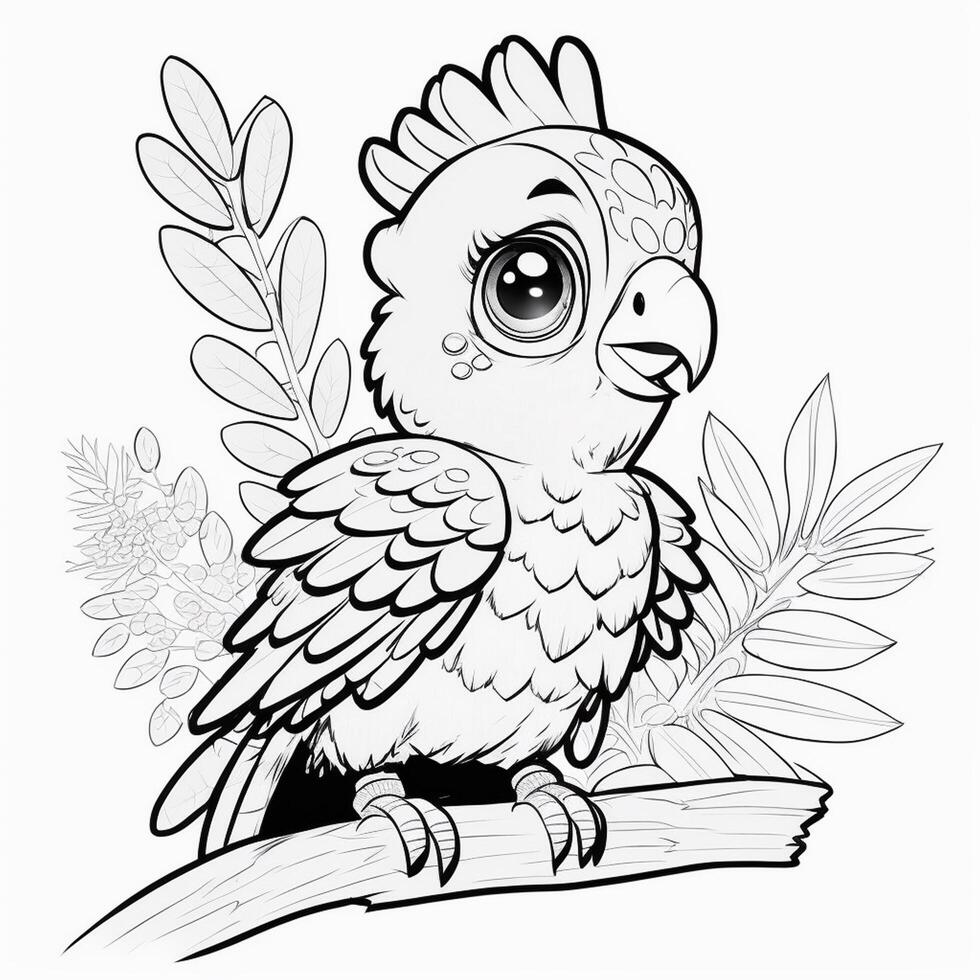 Black and white line drawing for kids coloring book birds drawing images photo