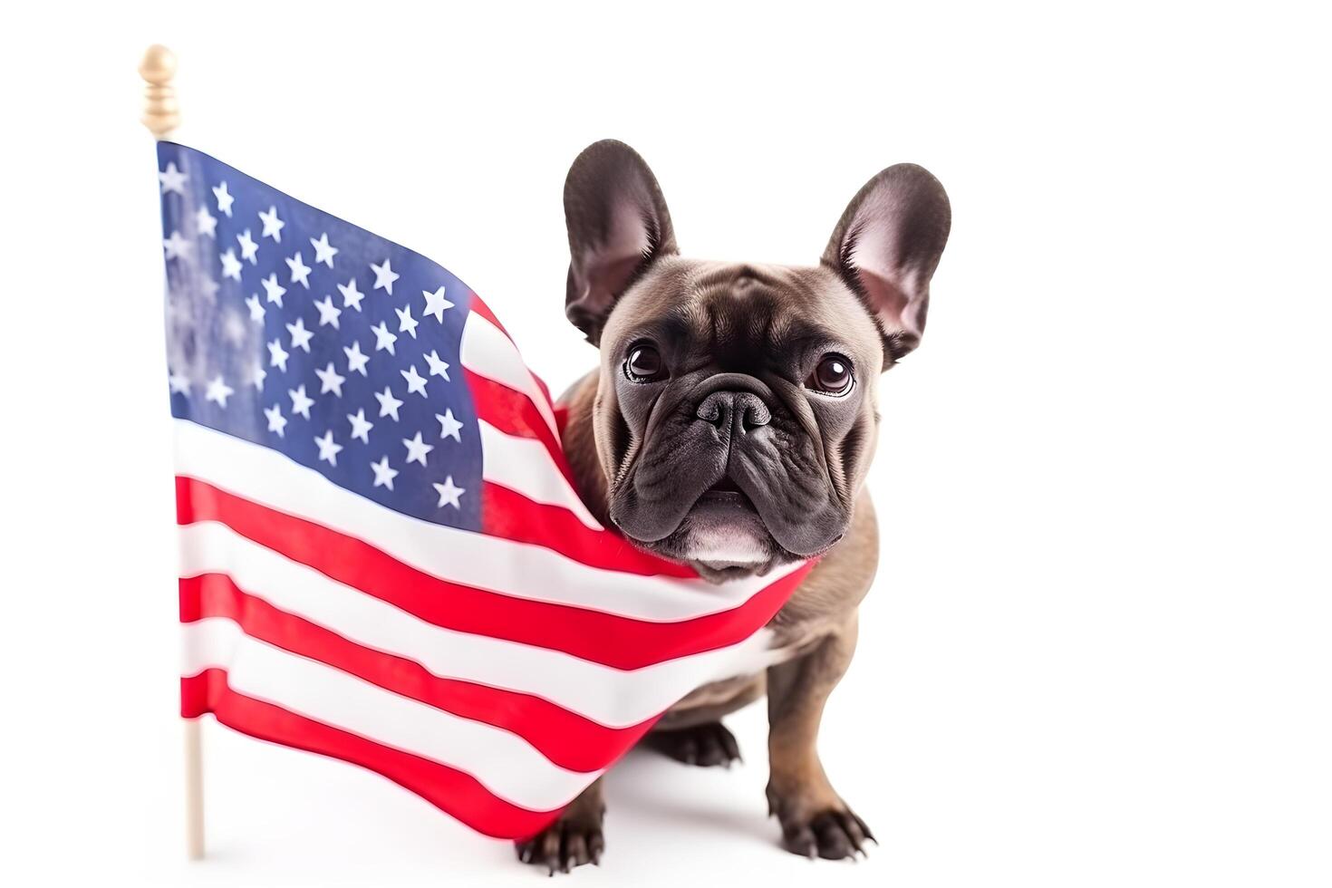 Cute dog puppy enjoying usa independence day with sunglassess and baloons photo