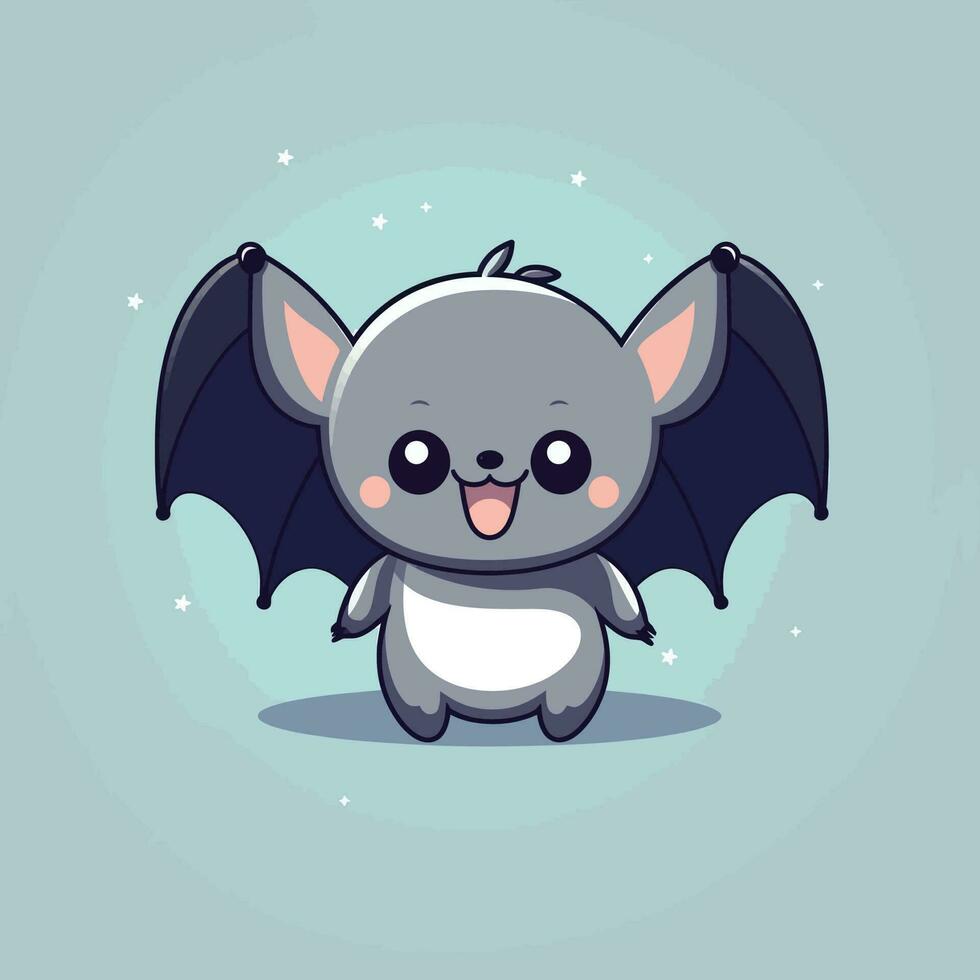 Cute kawaii bat chibi mascot vector cartoon style