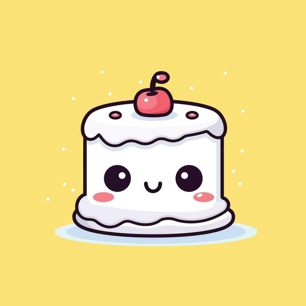 Cute kawaii cake chibi mascot vector cartoon style