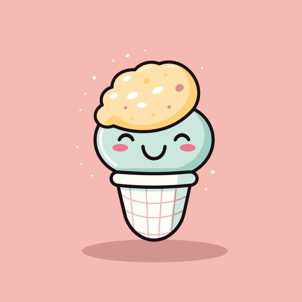 Cute kawaii ice cream chibi mascot vector cartoon style