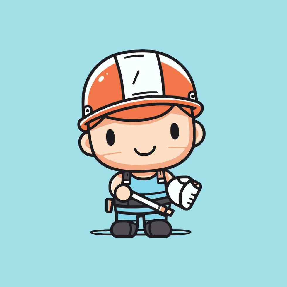 Cute kawaii engineer labor chibi mascot vector cartoon style