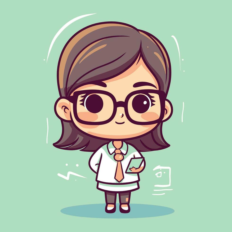 linda kawaii profesor chibi mascota vector dibujos animados estilo