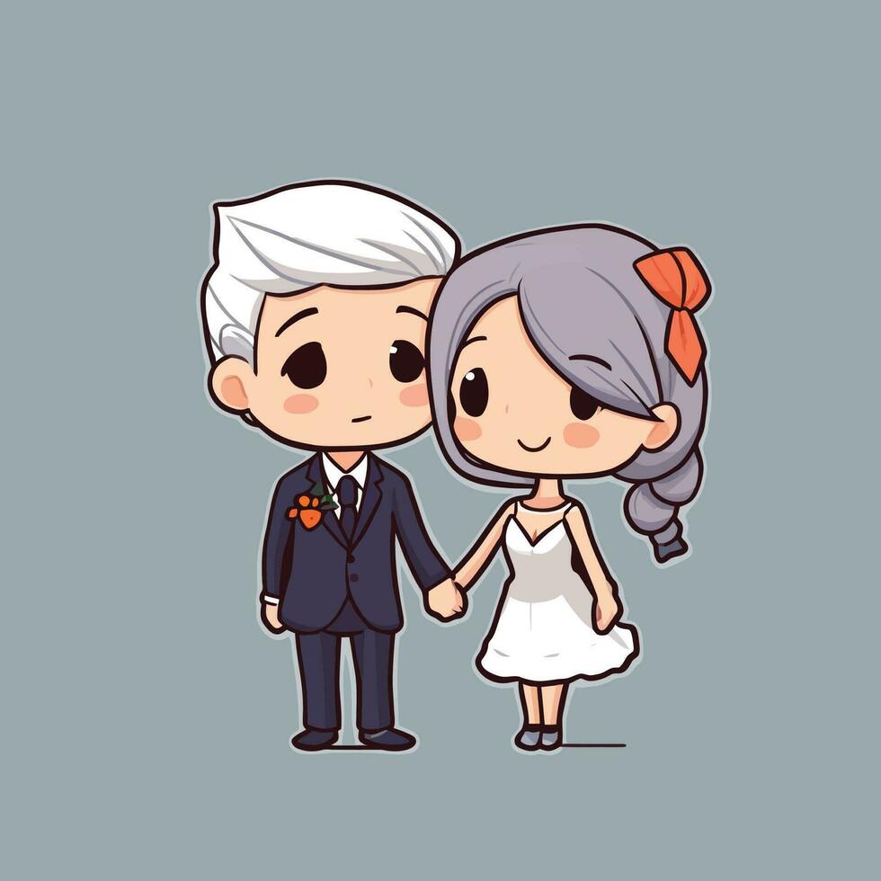 Cute kawaii wedding chibi mascot vector cartoon style marriage