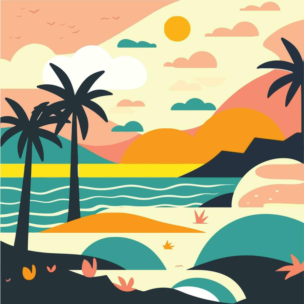 set of sea scape flat scenes vector illustration design