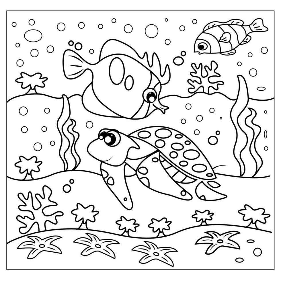 Vector sea life coloring page for kids and adult illustration art