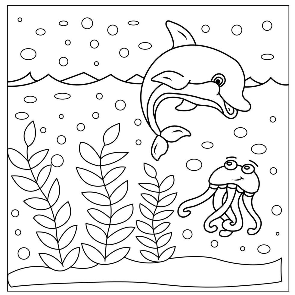 vector mano dibujado vida marina colorante página para niños