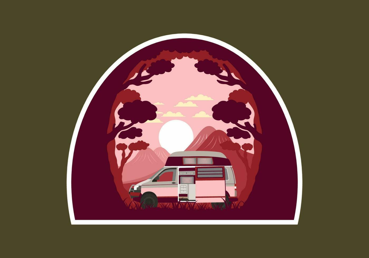 Colorful illustration badge of campervan in nature vector