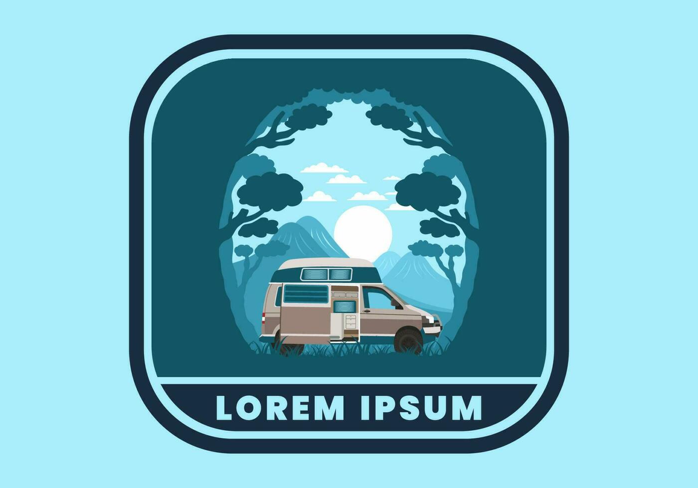 Colorful illustration badge of campervan in nature vector