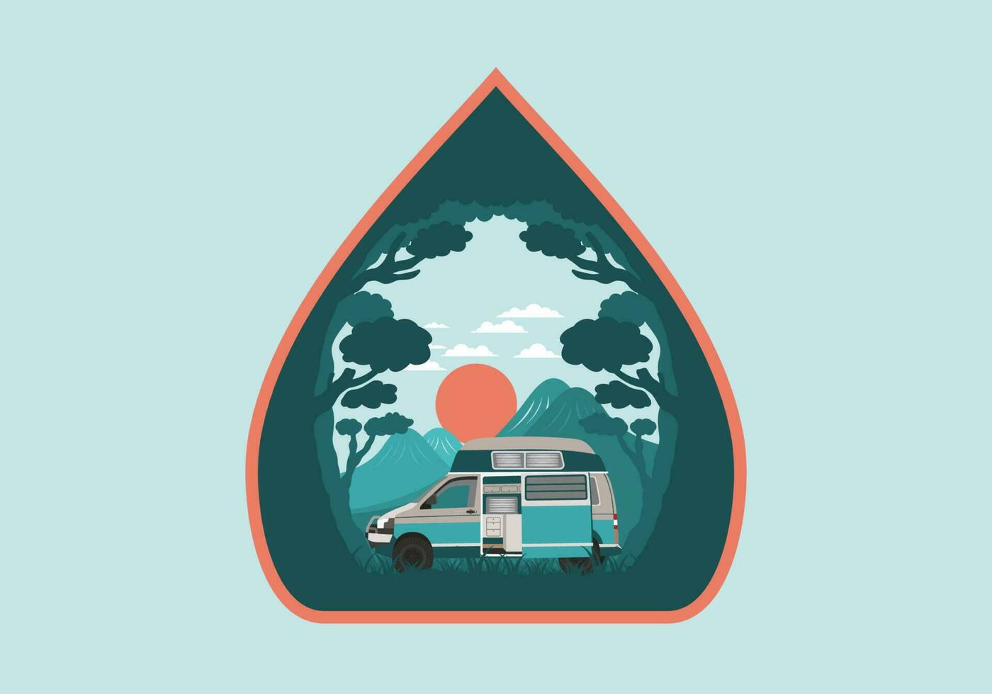 Colorful illustration badge of campervan in nature vector