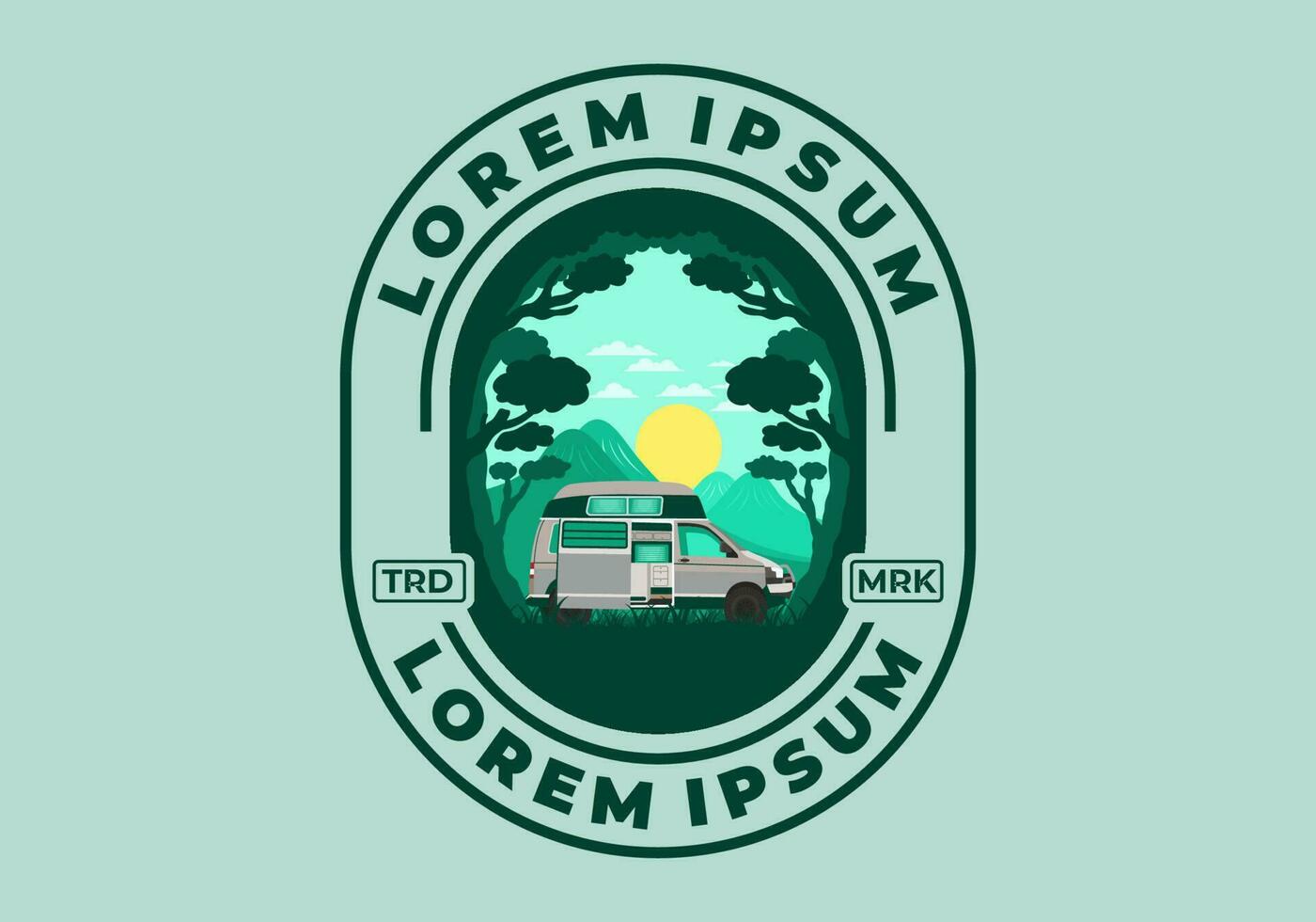 Colorful illustration badge of campervan in nature vector