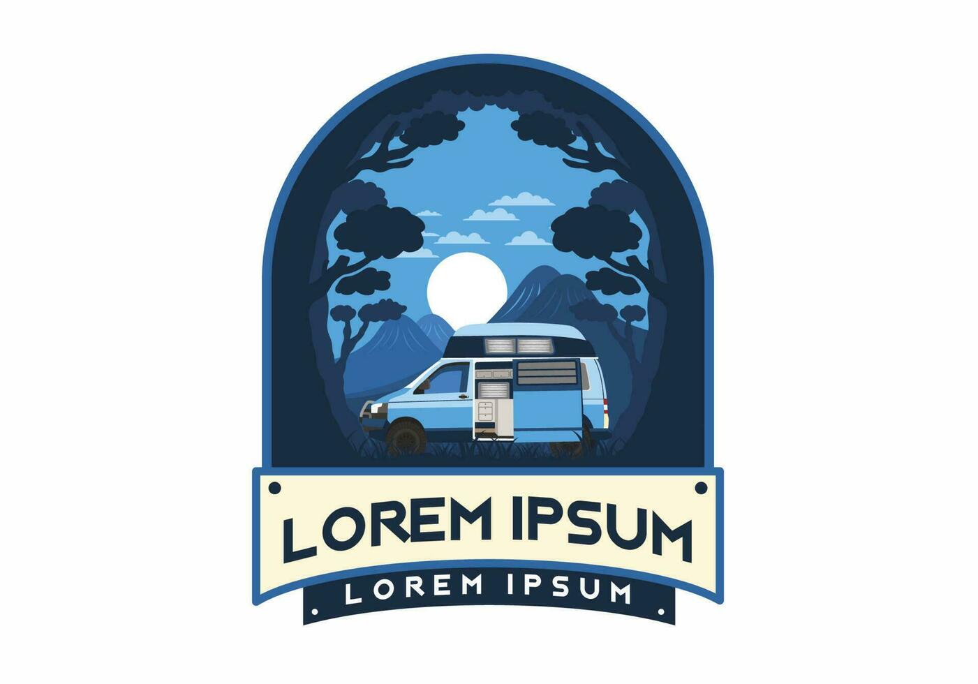 Colorful illustration badge of campervan in nature vector