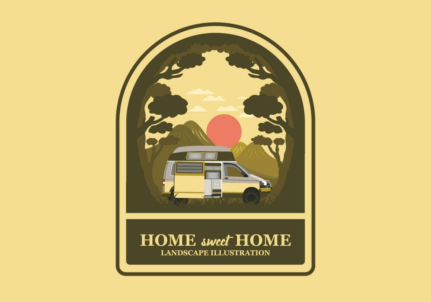 Colorful illustration badge of campervan in nature vector