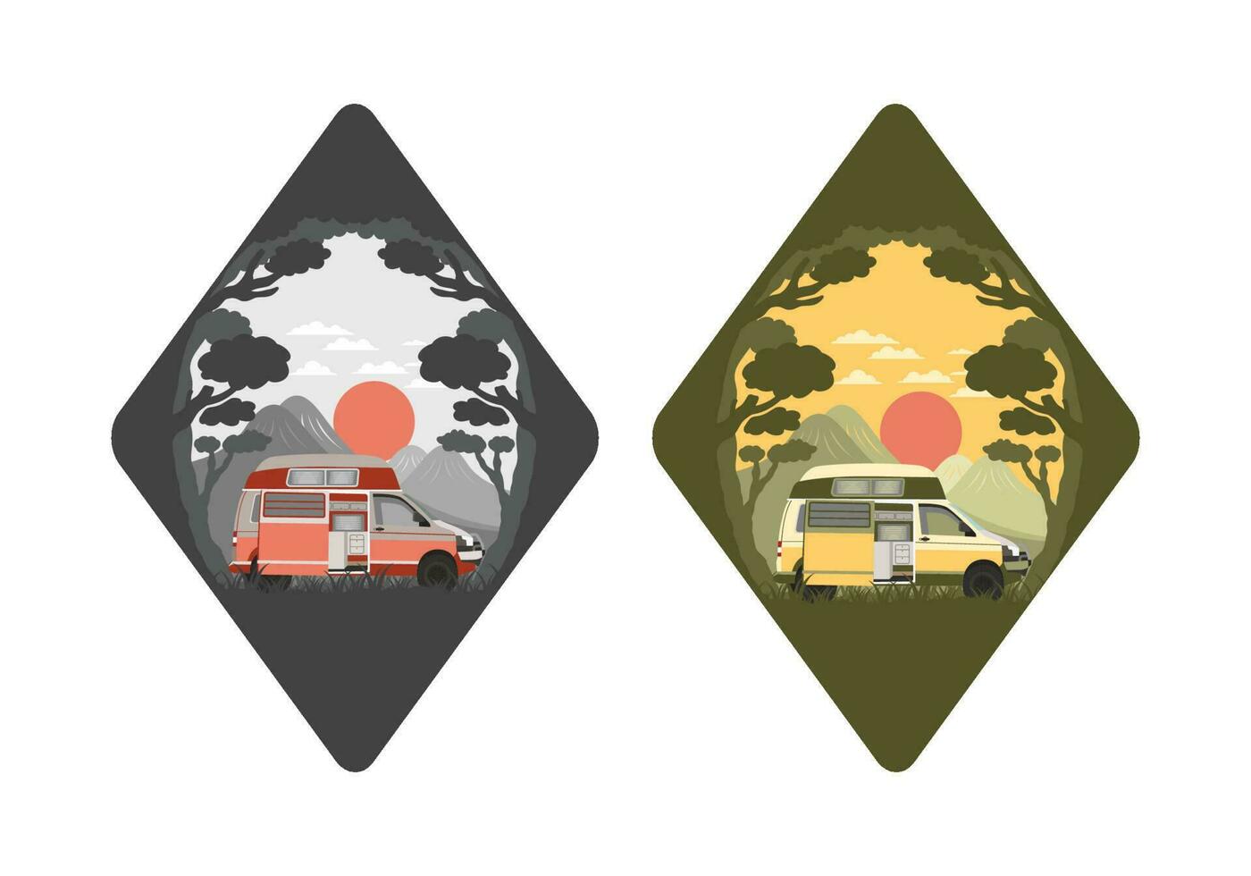 Colorful illustration badge of campervan in nature vector