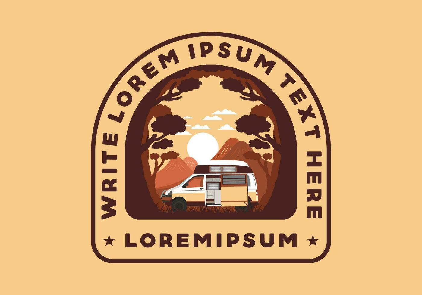Colorful illustration badge of campervan in nature vector