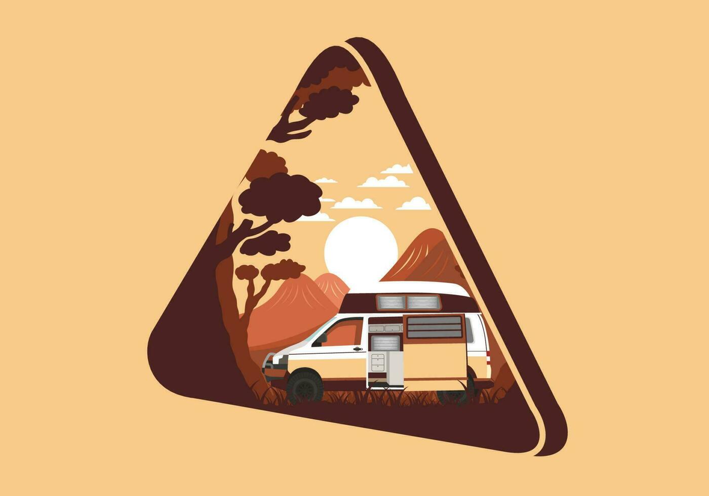 Colorful illustration badge of campervan in nature vector
