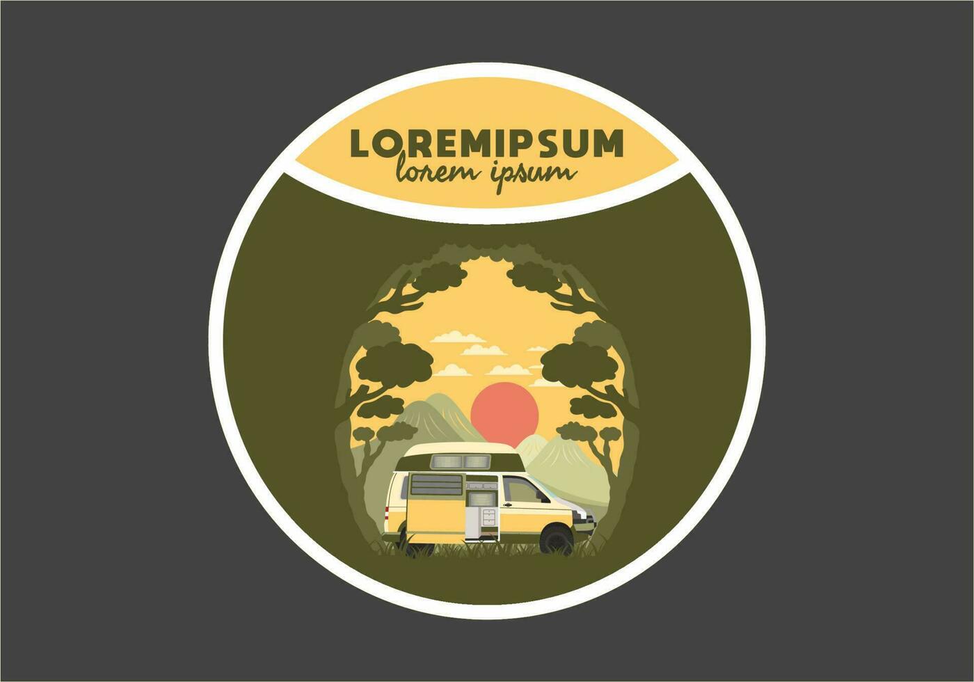 Colorful illustration badge of campervan in nature vector