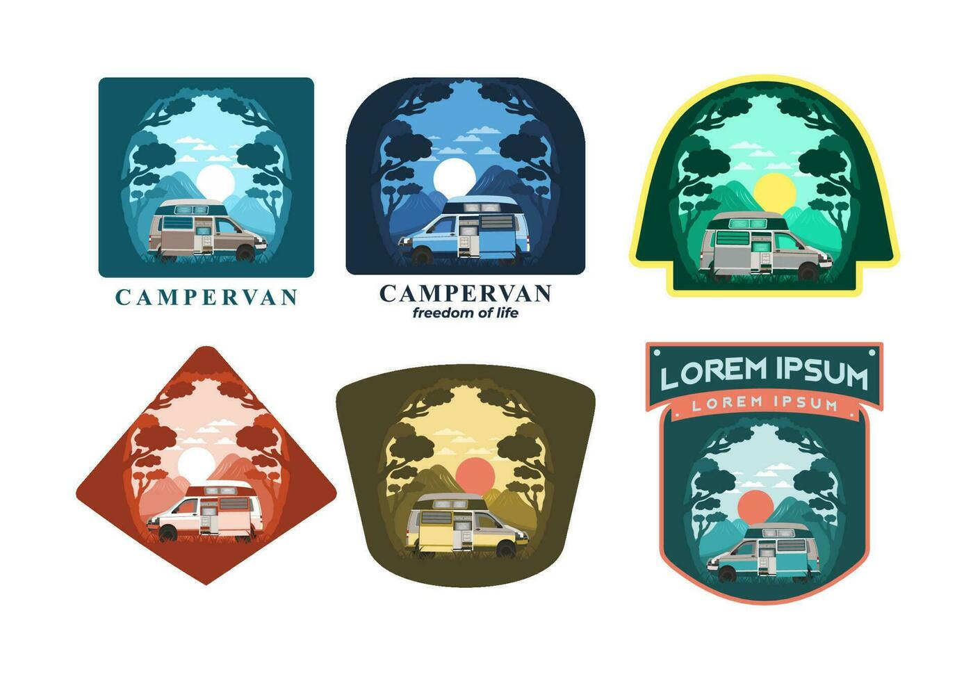 Colorful illustration badge of campervan in nature vector