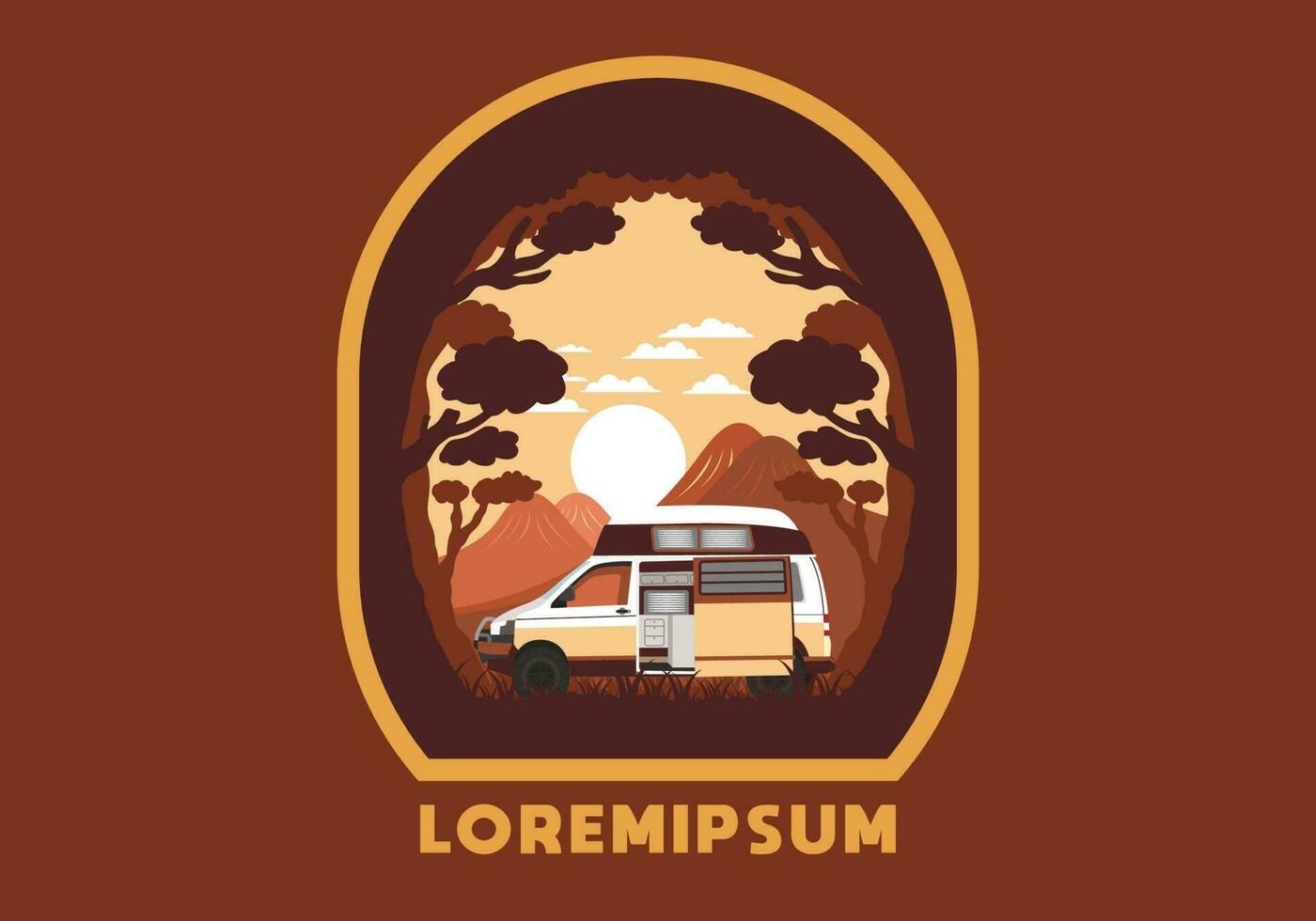 Colorful illustration badge of campervan in nature vector