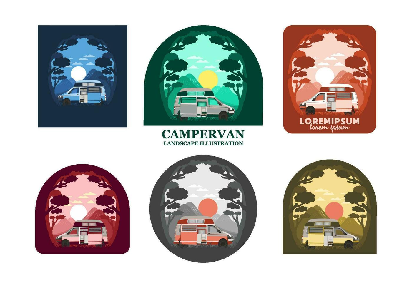 Colorful illustration badge of campervan in nature vector