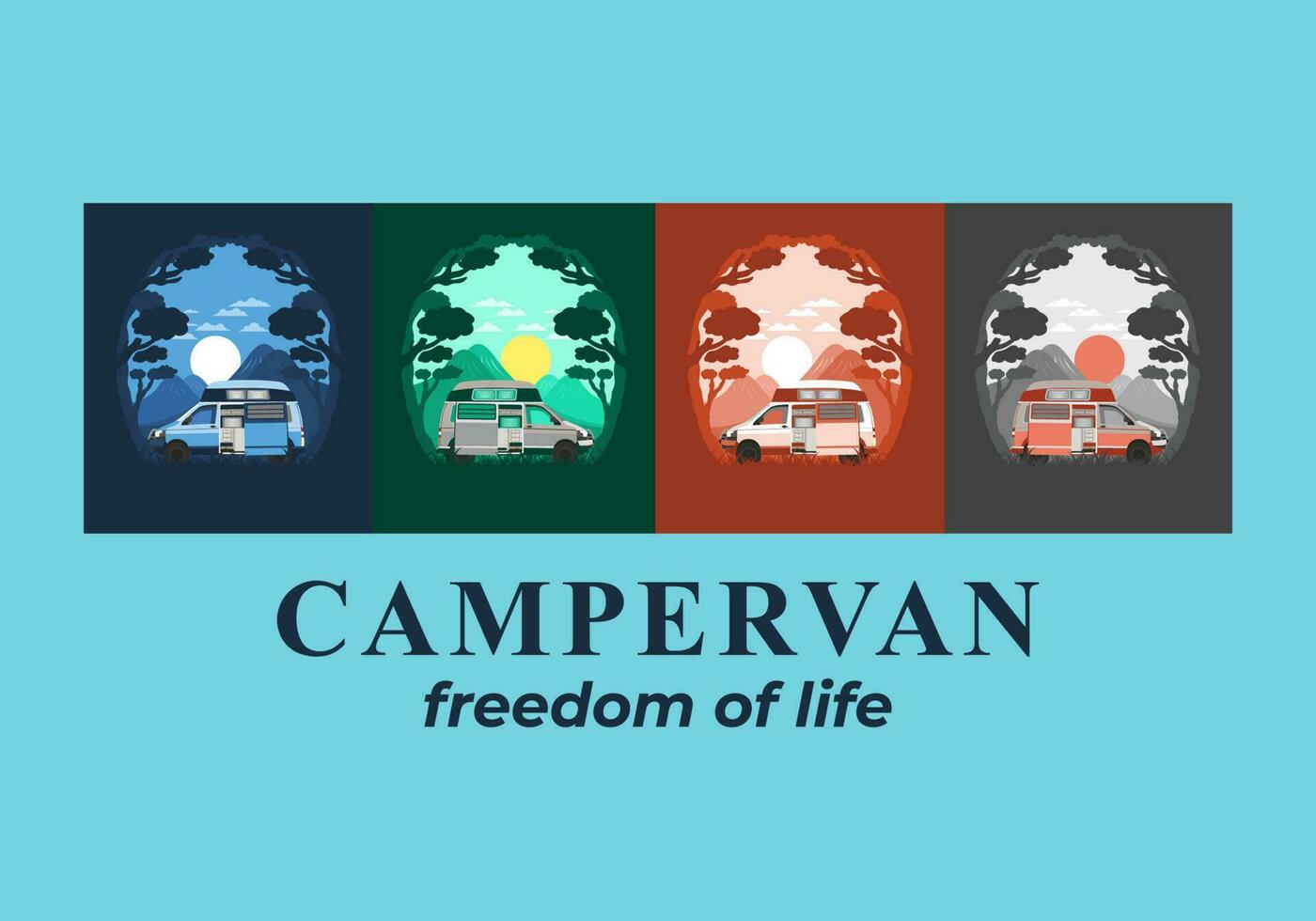 Colorful illustration badge of campervan in nature vector
