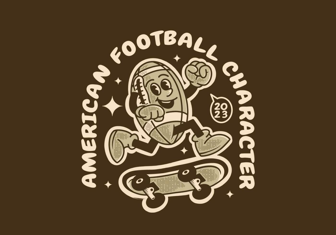 Vintage mascot character of american football ball jumping on skate board vector