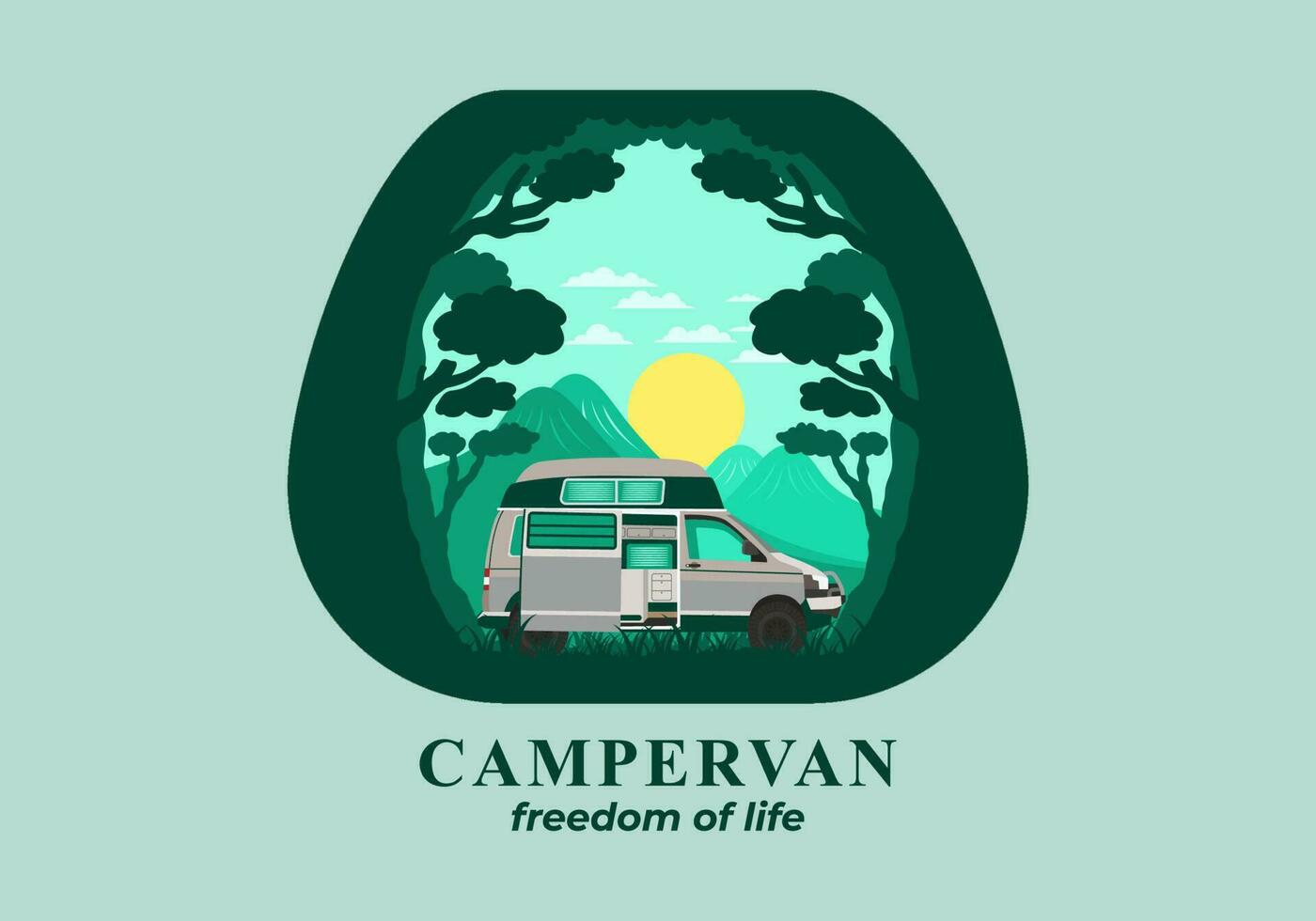 Colorful illustration badge of campervan in nature vector
