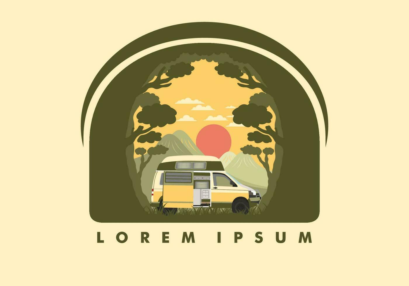 Colorful illustration badge of campervan in nature vector