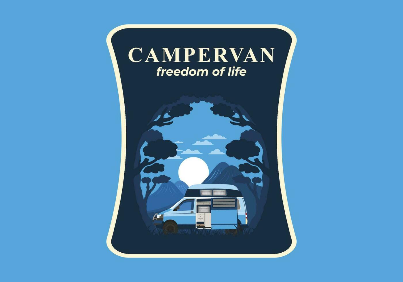 Colorful illustration badge of campervan in nature vector