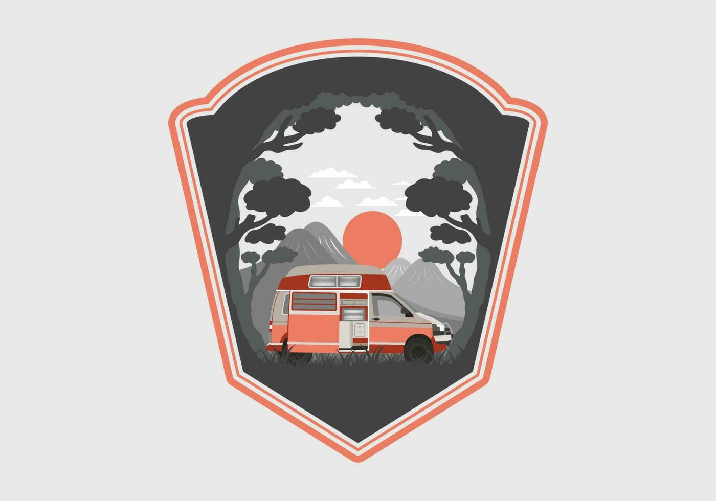 Colorful illustration badge of campervan in nature vector