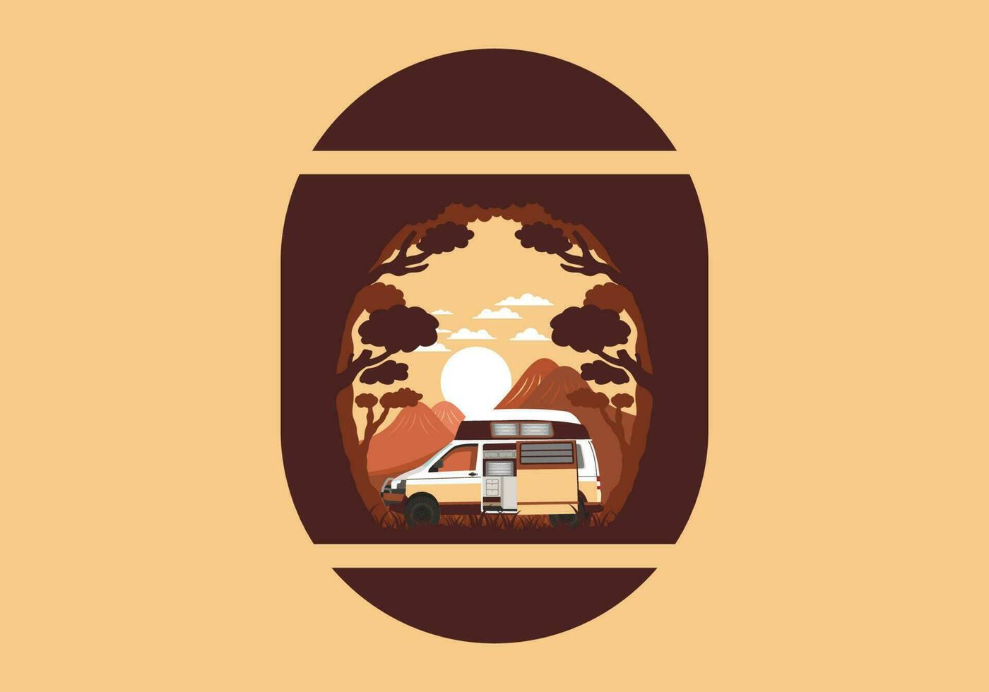 Colorful illustration badge of campervan in nature vector