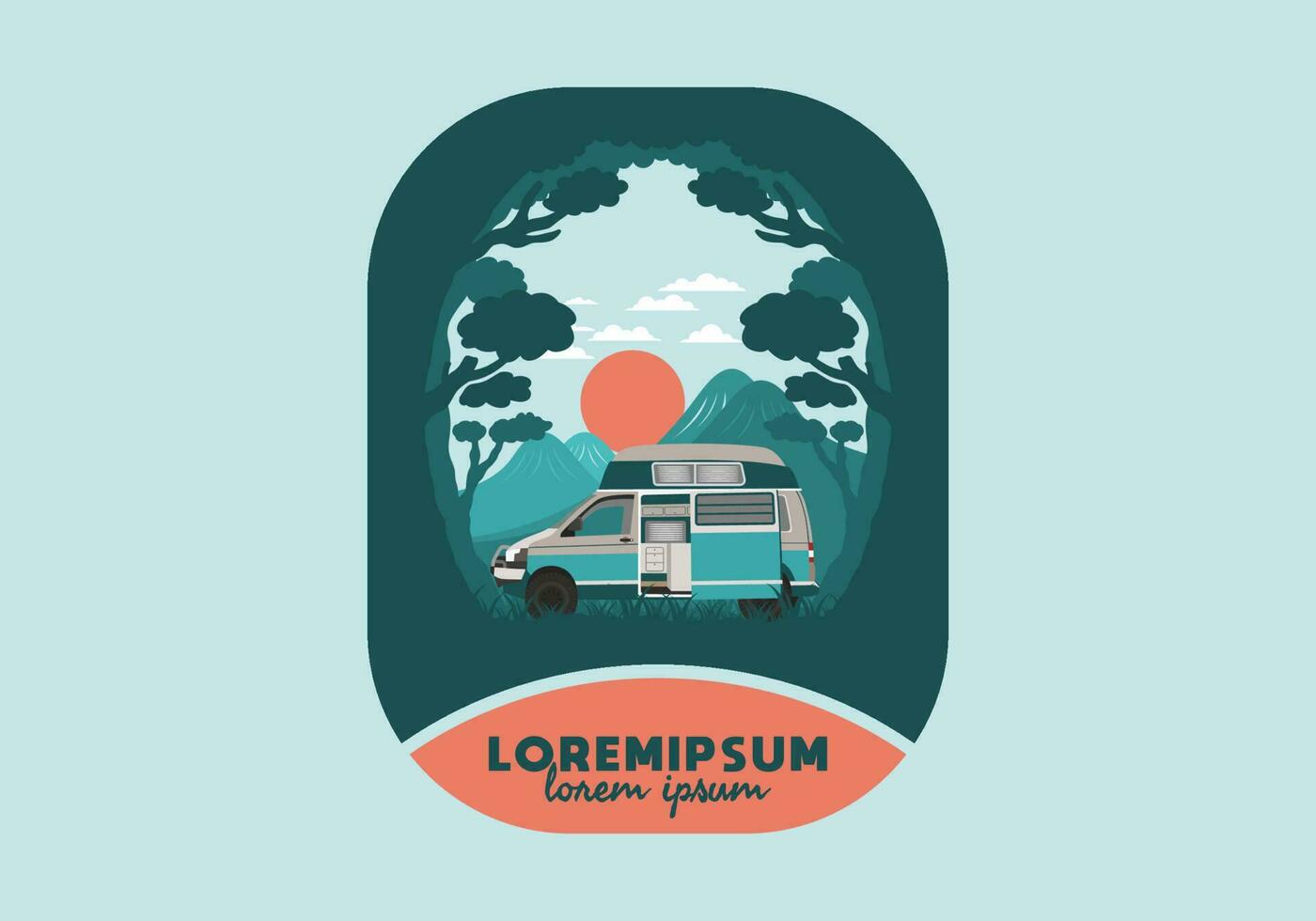 Colorful illustration badge of campervan in nature vector