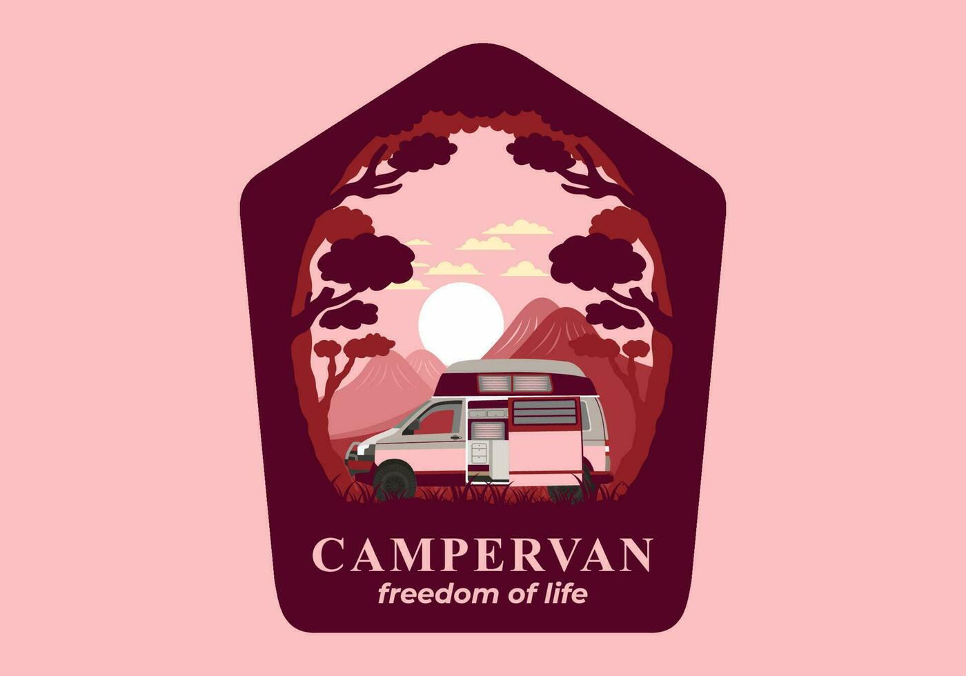 Colorful illustration badge of campervan in nature vector