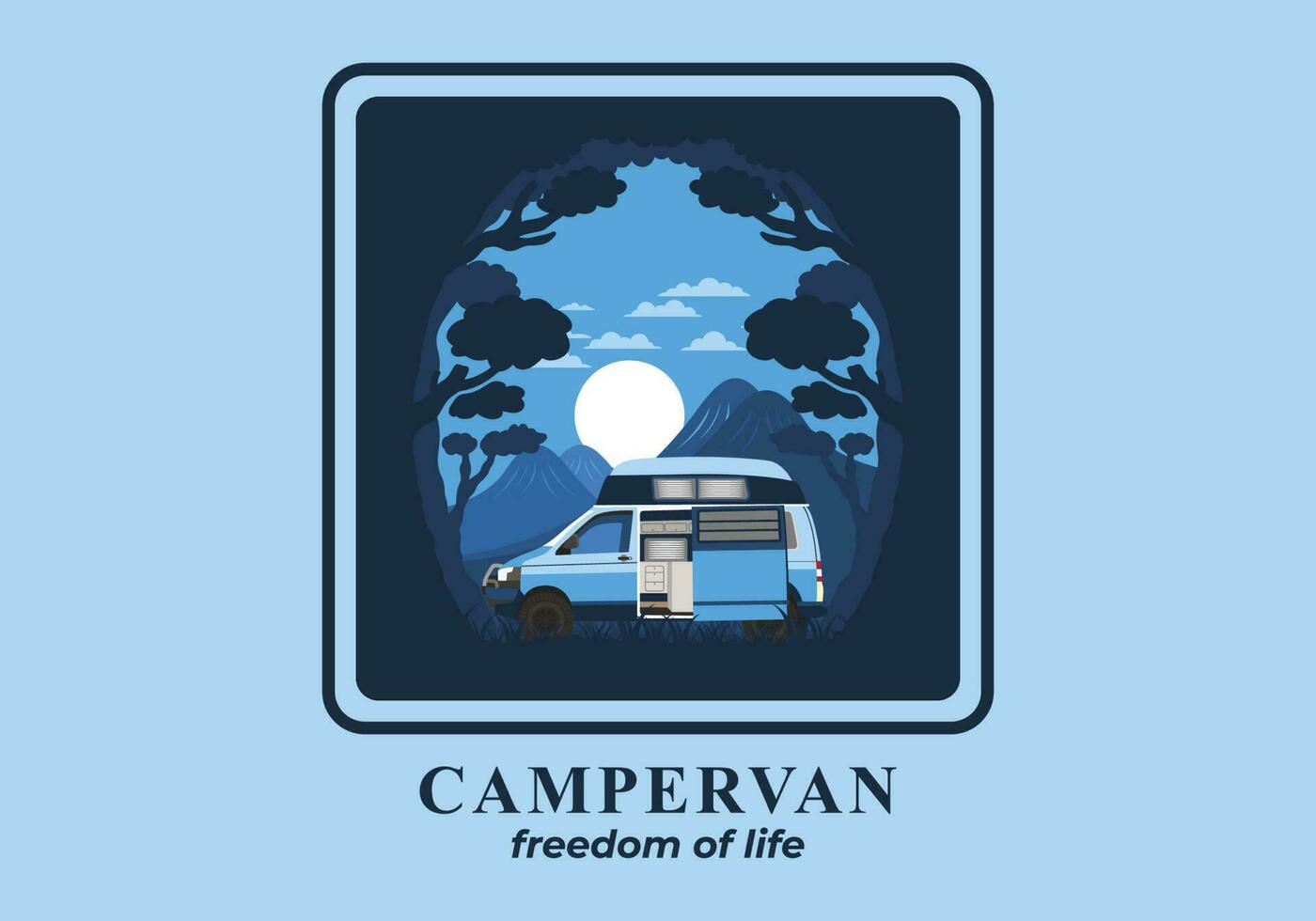 Colorful illustration badge of campervan in nature vector