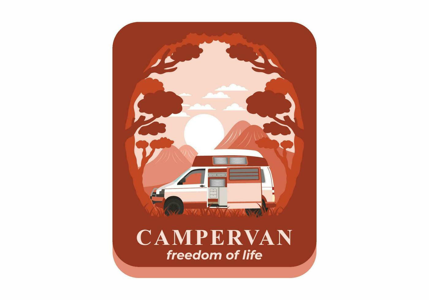 Colorful illustration badge of campervan in nature vector