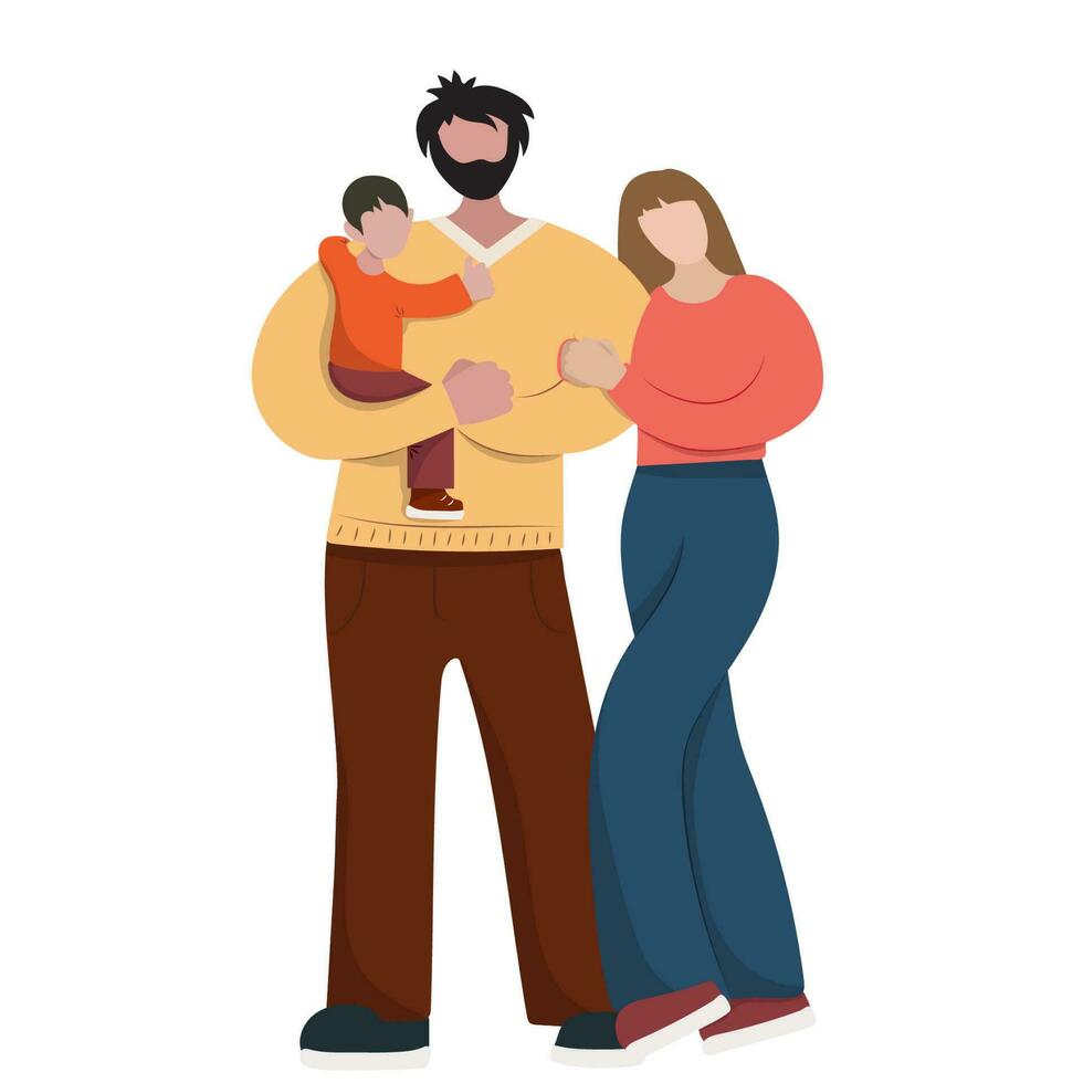 mom and dad with a little son in their arms. Father and mother with child, family, together. fathers day, mothers day vector