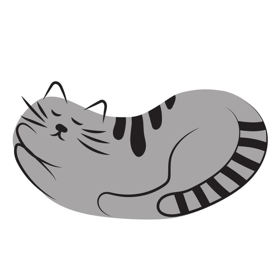 dormido gris gato en el forma de un oval. estilizado mascota. acortar arte, logo, diseño vector