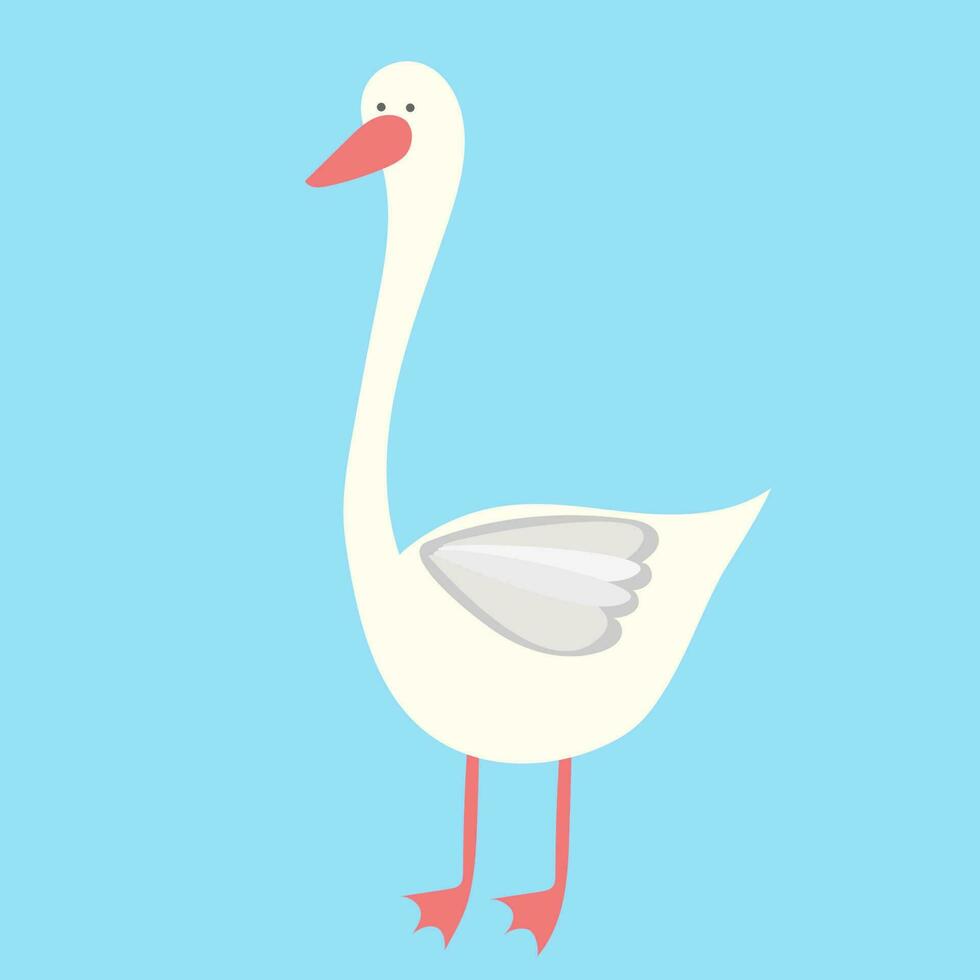 White goose on blue. bird with beak. Domestic farm bird. Duck, swan with a light feather vector