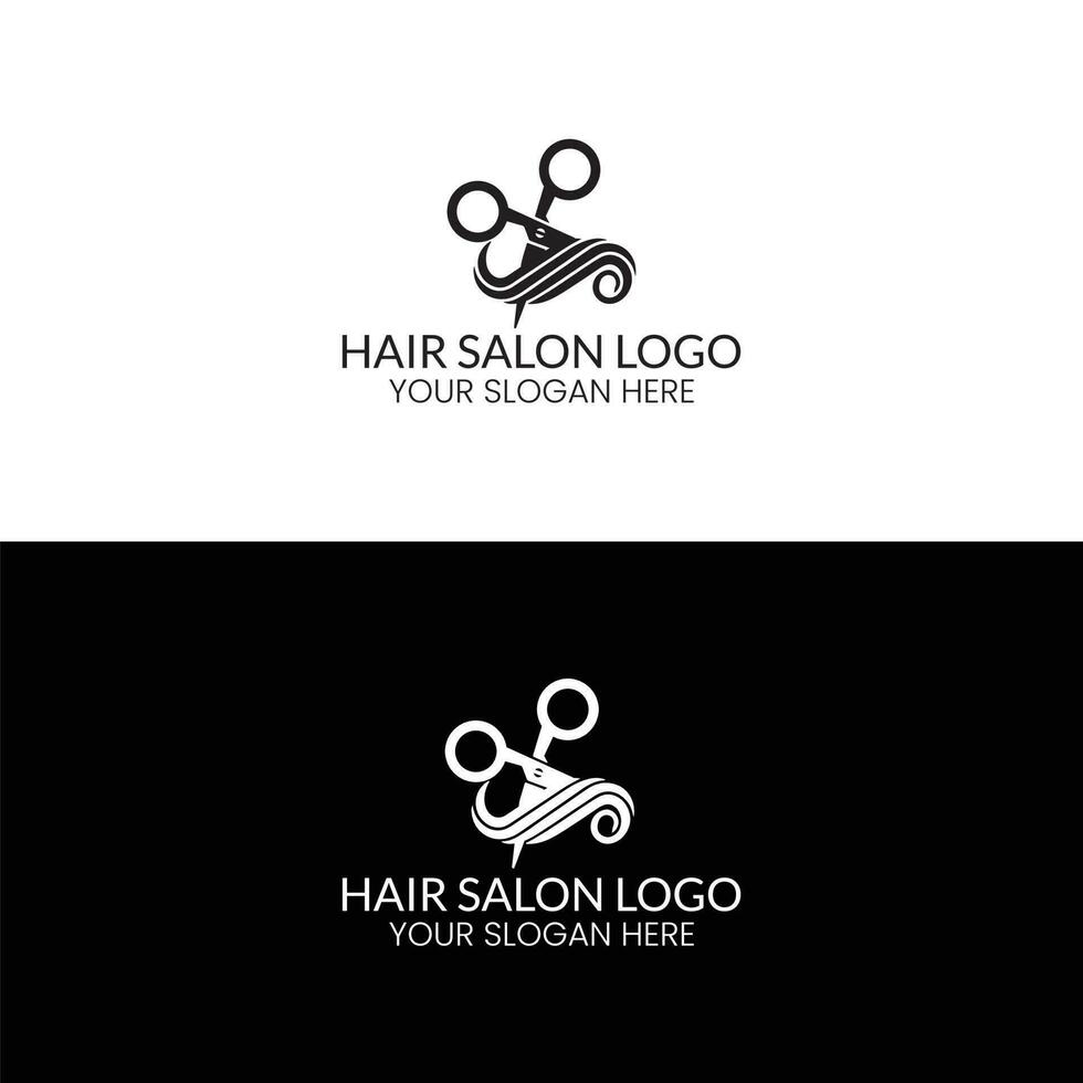 Scissors and hair sign logo for beauty vector silhouette