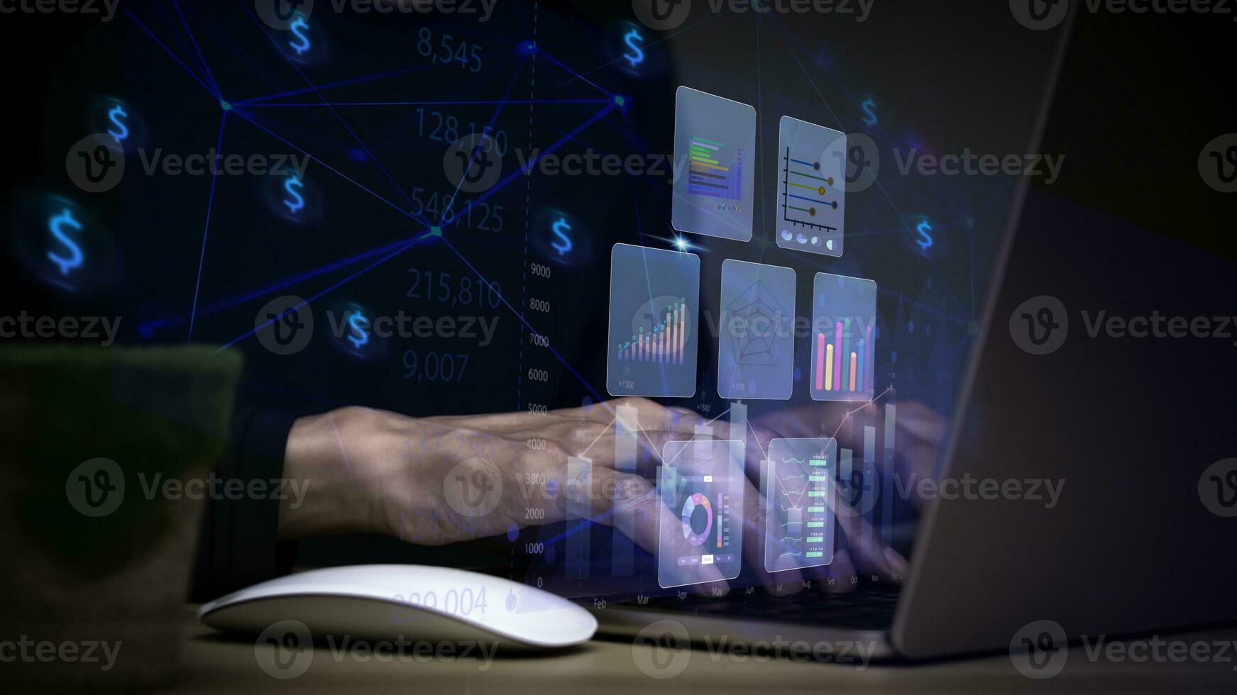 businessman working with business Analytics and Data Management System on computer, online document management and metrics connected to database. Corporate strategy for finance, operations, sales. photo