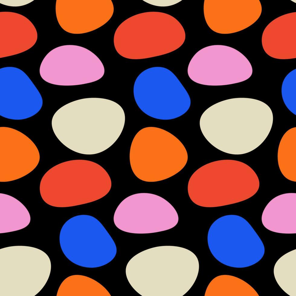 Abstract hand drawn organic shapes seamless pattern in retro style on a black background vector