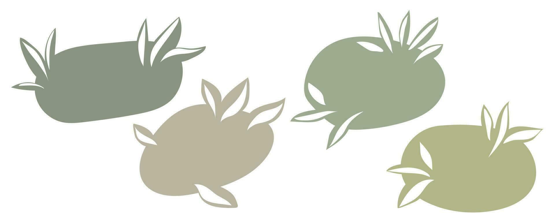 Organic amoeba drop shape shades of natural flowers with leaves. vector illustration. isolated on a transparent background. A set of graphic elements of irregular round shape in the form of a blob