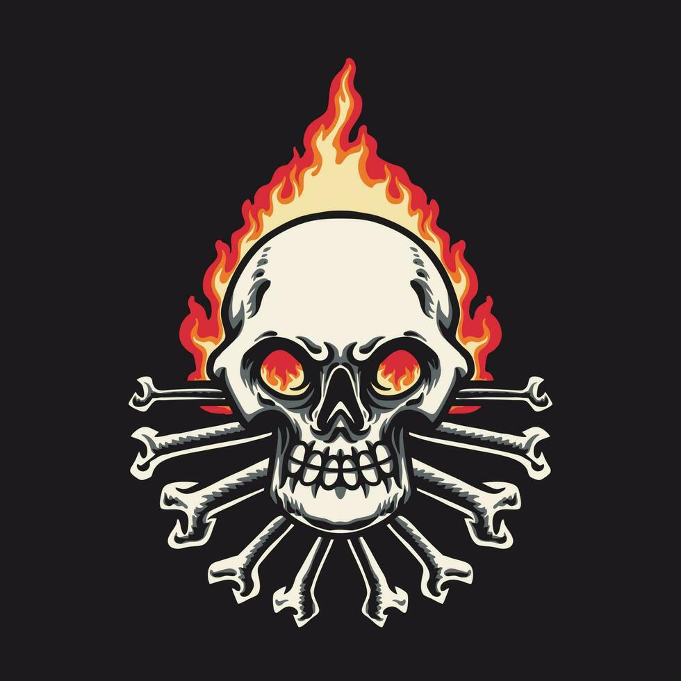Skull Bone Fire Vector Illustration