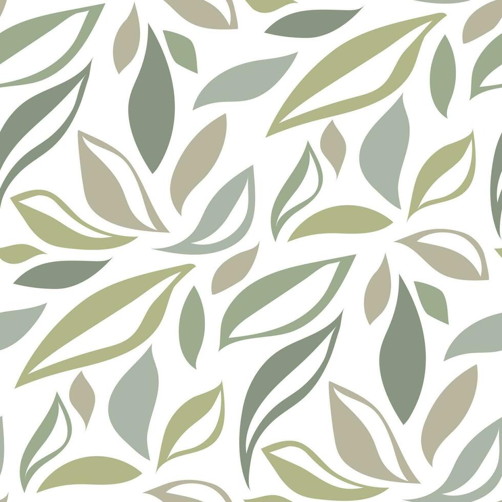 Seamless pattern of colored leaves with a glare on a white background. Abstract background for fabric and paper design. Seamless pattern of smooth elements. Natural shades. Packaging with abstract vector