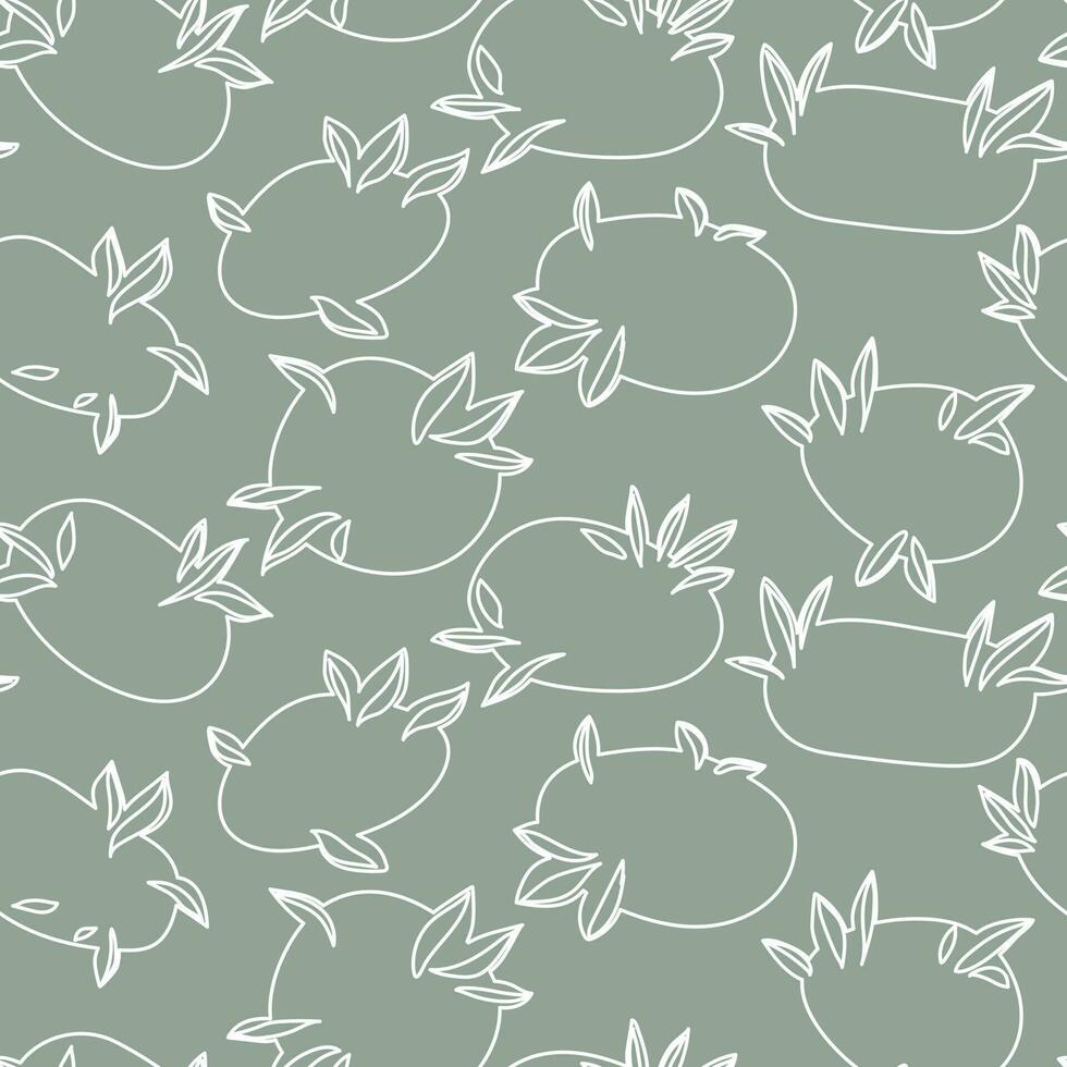 Elegant abstract seamless pattern of ovals with leaves in contour style. A modern artistic cloud for inscriptions. Design of organic shapes for summer prints, wedding backgrounds, gift wrapping vector