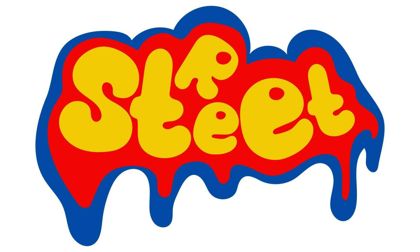 Colorful street inscription in a rounded graffiti style. Rounded letters and shapes with streaks of paint. Vector illustration isolated on a white background Imitation of stickers with street graffiti