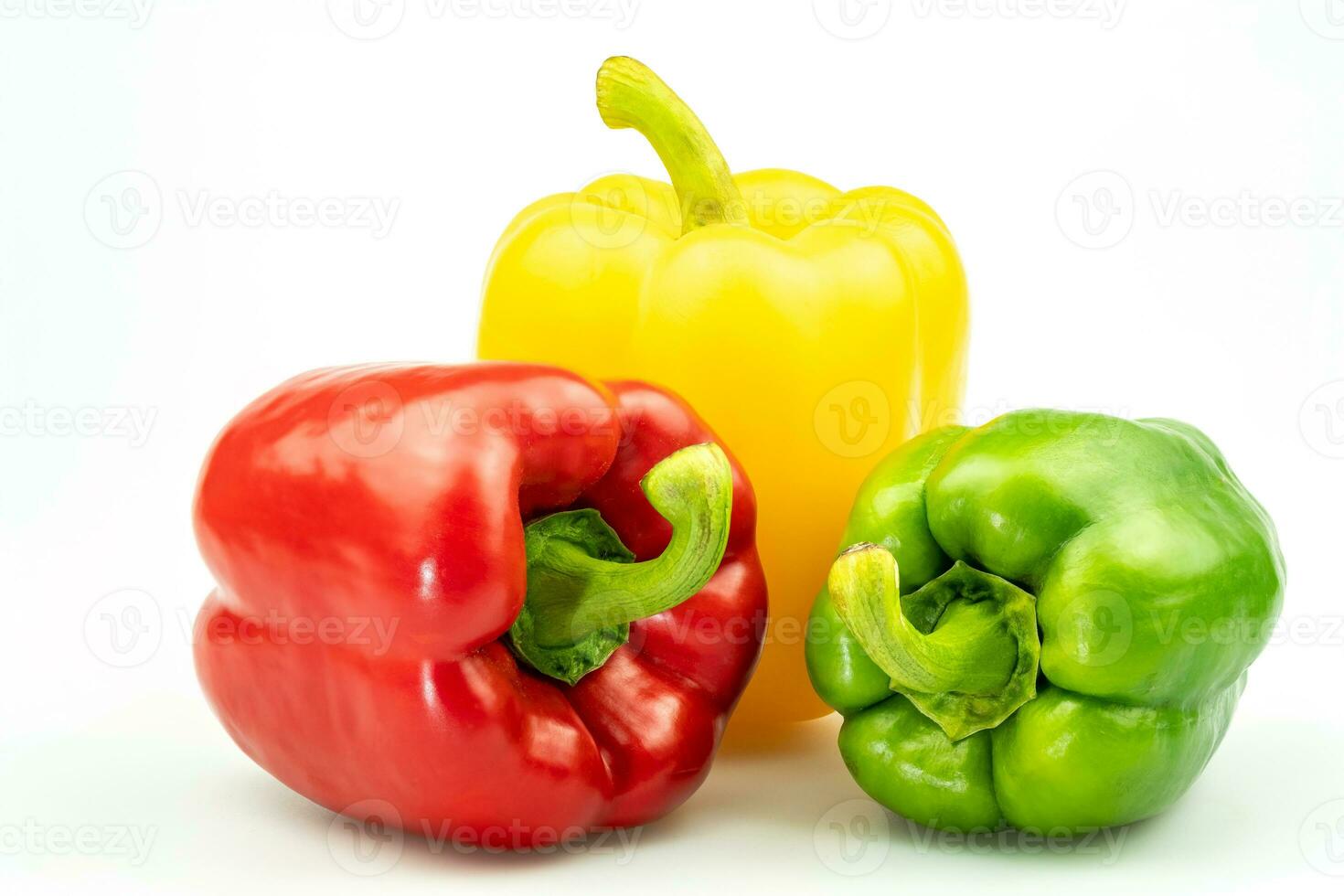 Group of Red Green and Yellow bell pepper isolated on white background with clipping path include, Ripe chilli photo